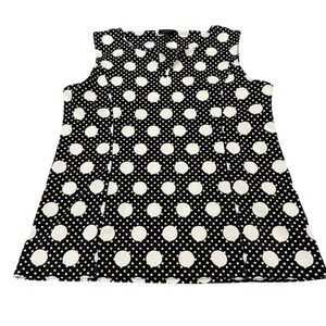 Talbots Womens Medium Black White Polka Dot Sleeveless Split Neck Top